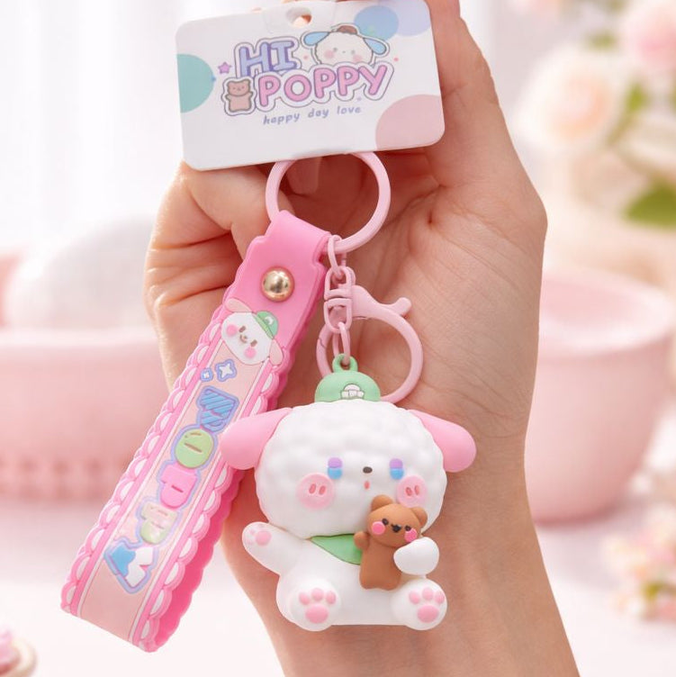 Hi Poppy Pink Happy Day Love Keychain