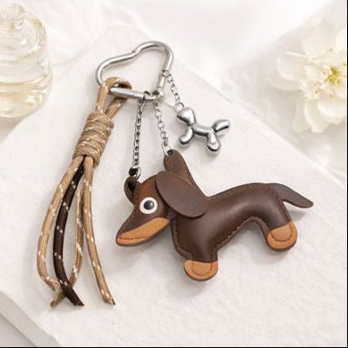 Dachshund Dog Bag Charm Dark Brown
