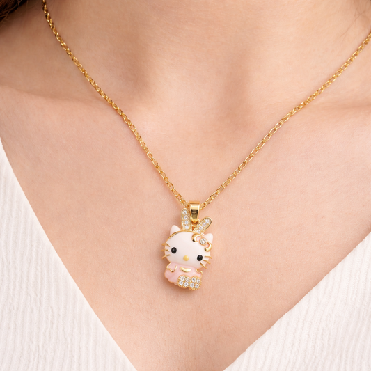 Hello Kitty Enamel Pendant with Stainless Steel Anti-Tarnish Necklace