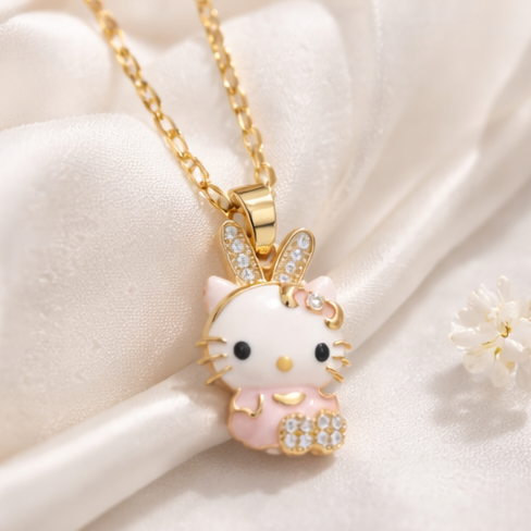 Hello Kitty Enamel Pendant with Stainless Steel Anti-Tarnish Necklace