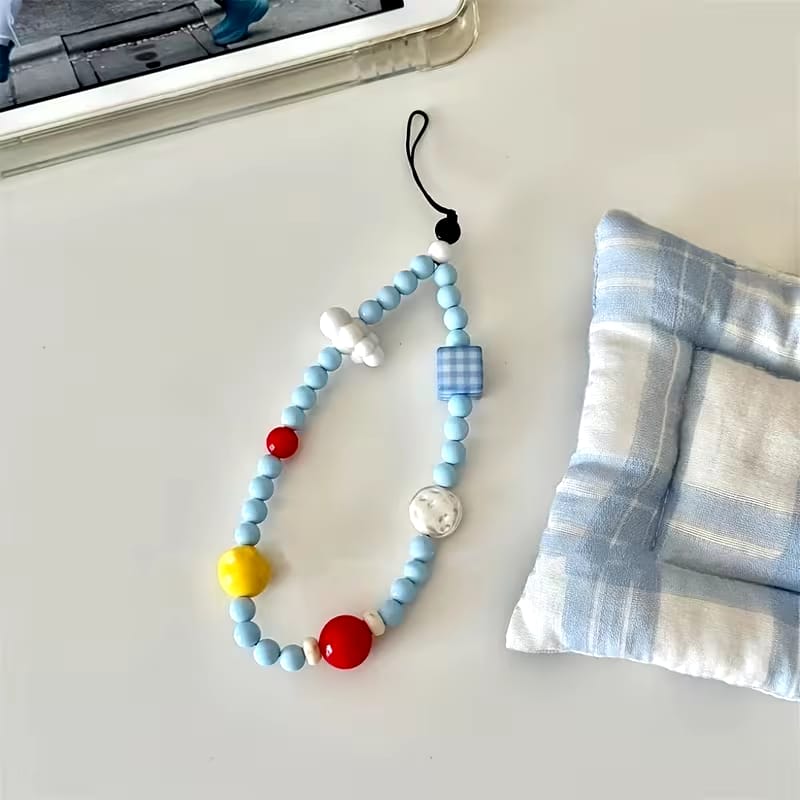 Blue Cloud Cherry beaded Phone Charm