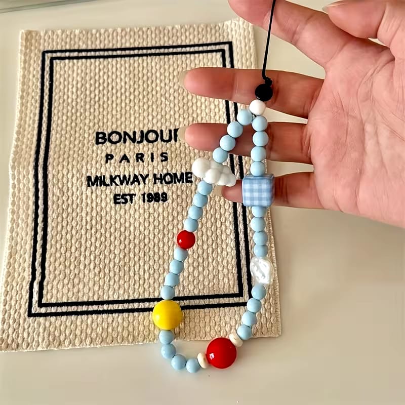 Blue Cloud Cherry beaded Phone Charm