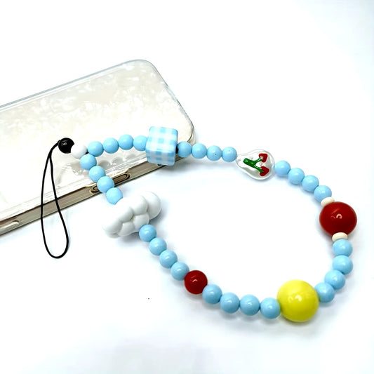 Blue Cloud Cherry beaded Phone Charm