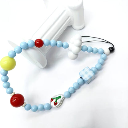 Blue Cloud Cherry beaded Phone Charm