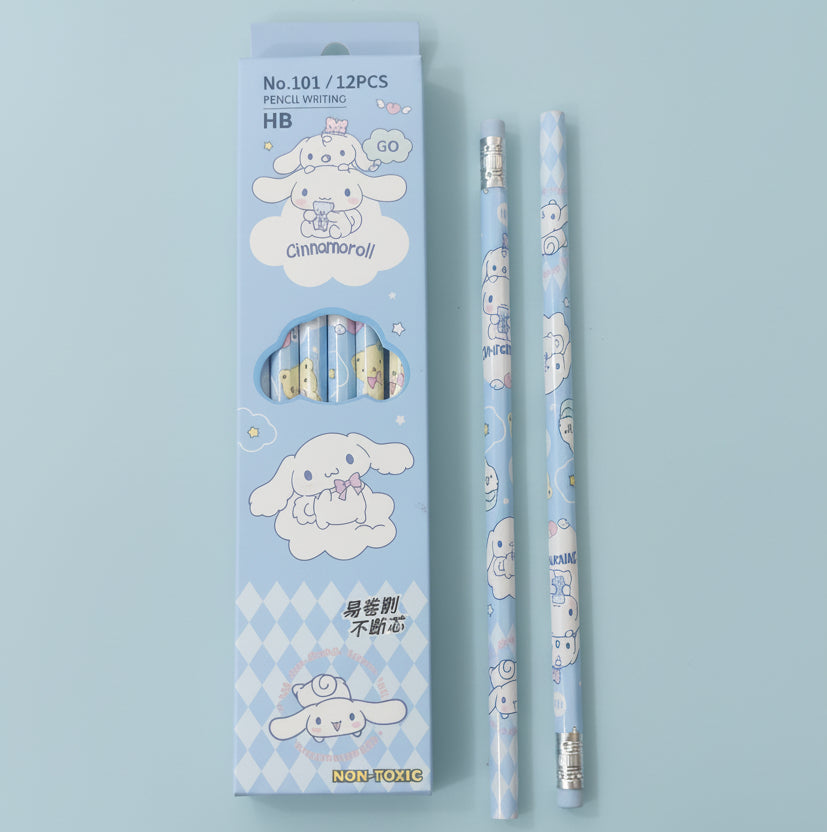 Sanrio HB Pencil Set of 12 With Attached Erasers