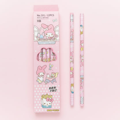 Sanrio HB Pencil Set of 12 With Attached Erasers
