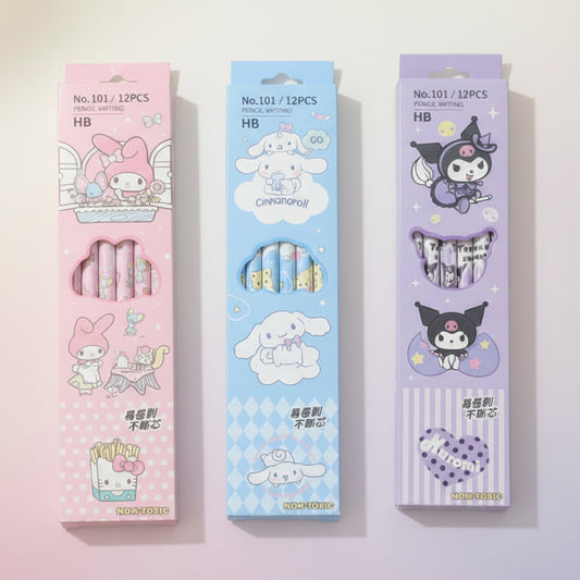 Sanrio HB Pencil Set of 12 With Attached Erasers