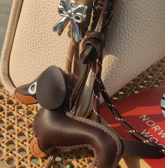 Dachshund Dog Bag Charm Dark Brown